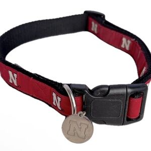 Nebraska Go Big Red Dog Collar with Nebraska N Football Logo Charm